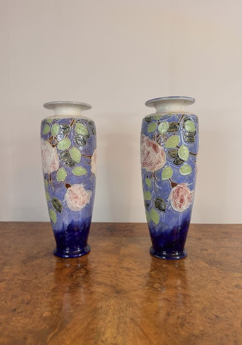 Pretty Pair of Quality Antique Royal Doulton Stoneware Vases