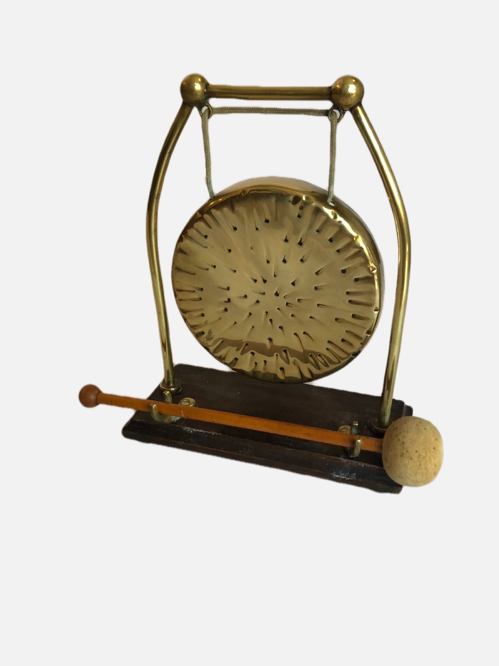Antique Edwardian Brass Table Gong View VII