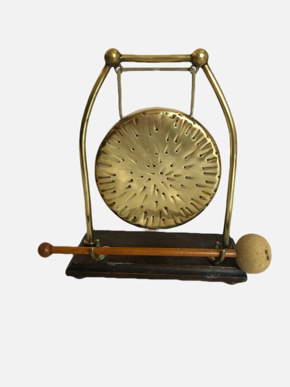 Antique Edwardian Brass Table Gong View VIII