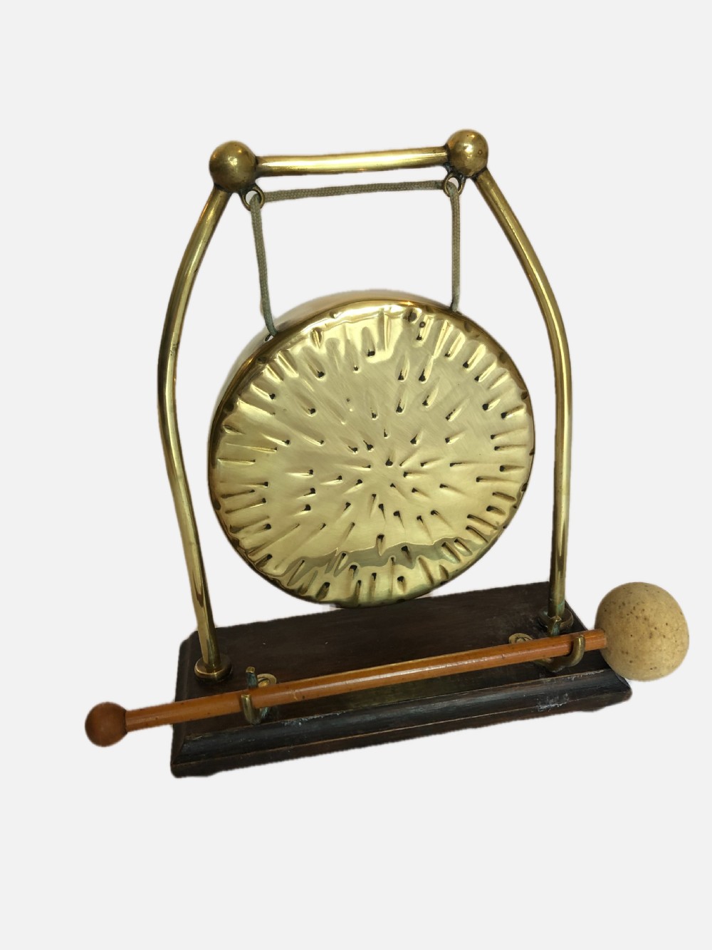 Antique Edwardian Brass Table Gong View XII