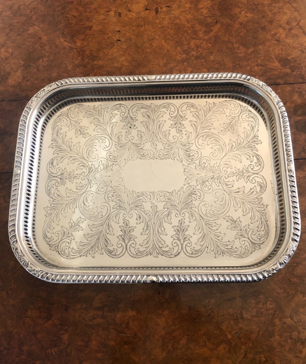 Large antique Edwardian engraved silver plated tea tray 