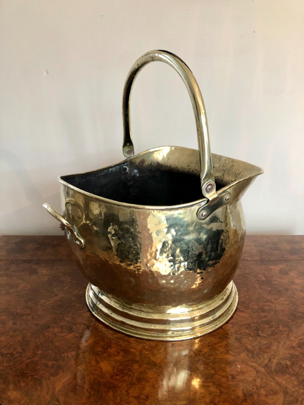 Antique Victorian quality brass helmet coal scuttle 