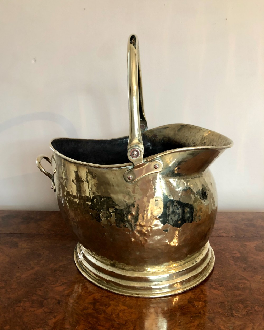 Antique Victorian quality brass helmet coal scuttle  View II