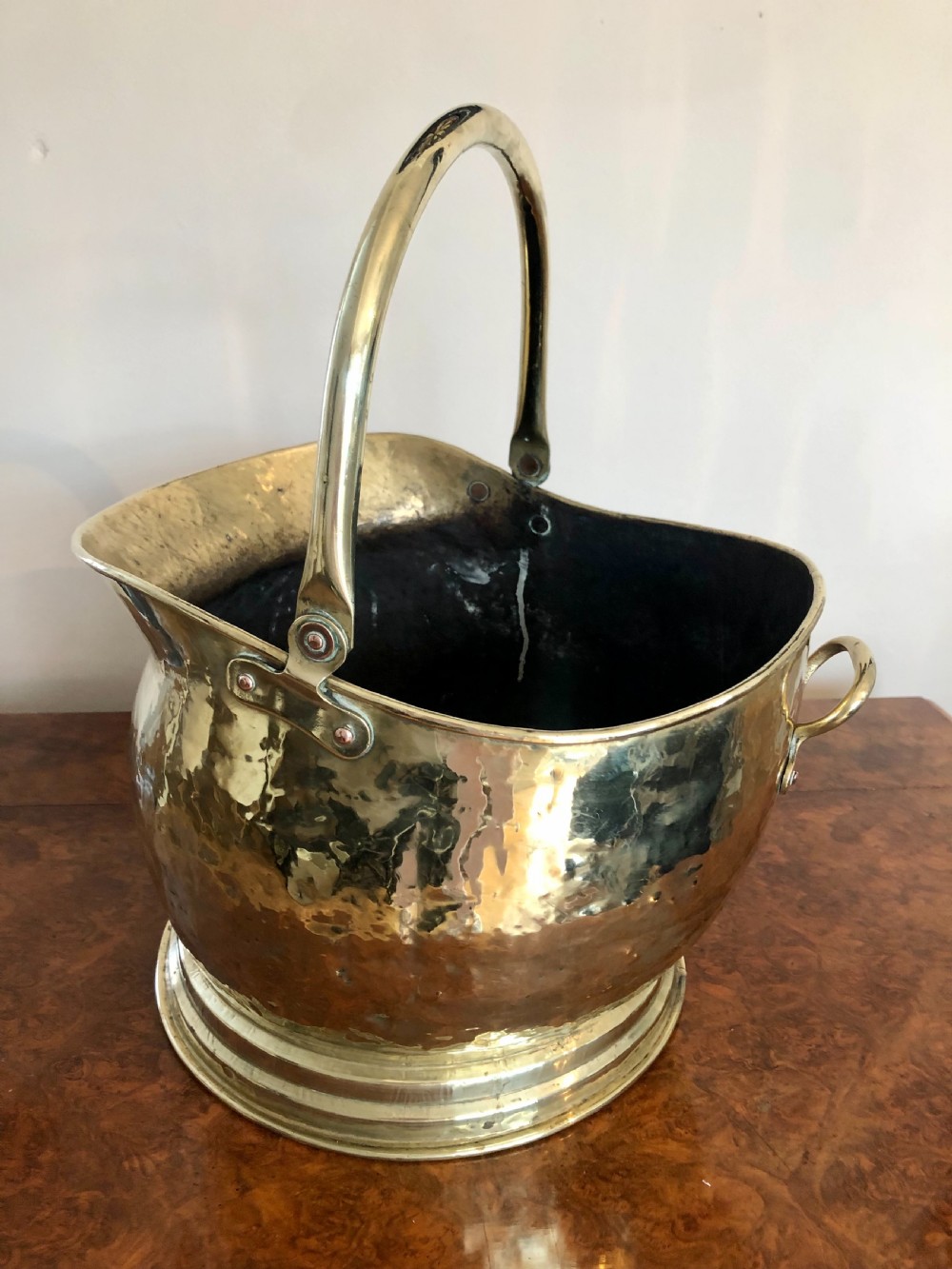 Antique Victorian quality brass helmet coal scuttle  View III