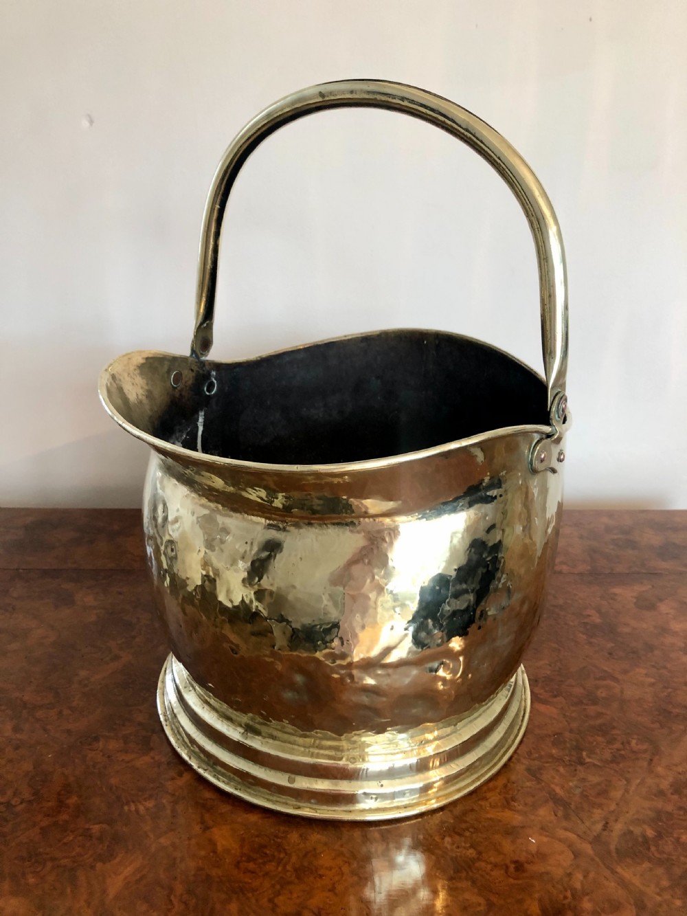 Antique Victorian quality brass helmet coal scuttle  View IV