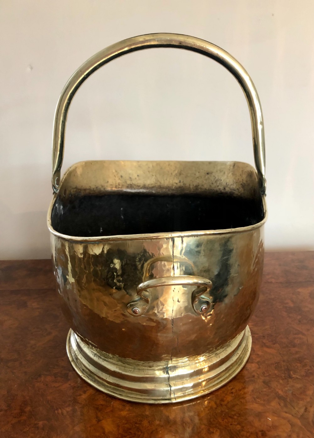 Antique Victorian quality brass helmet coal scuttle  View V