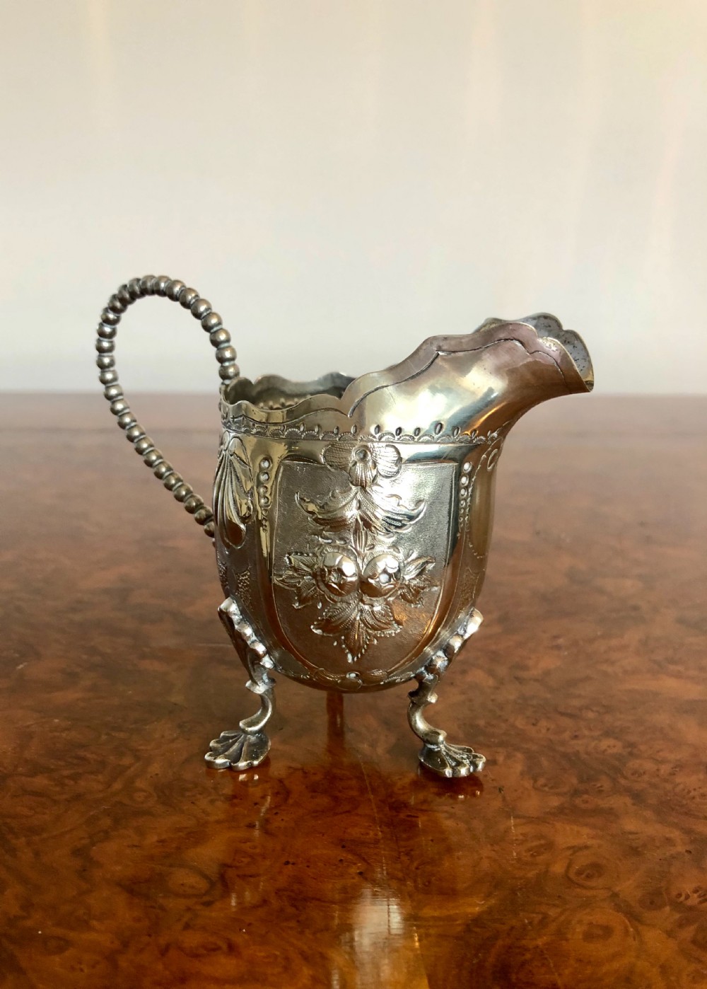 Antique Edwardian ornate quality silver painted cream jug 