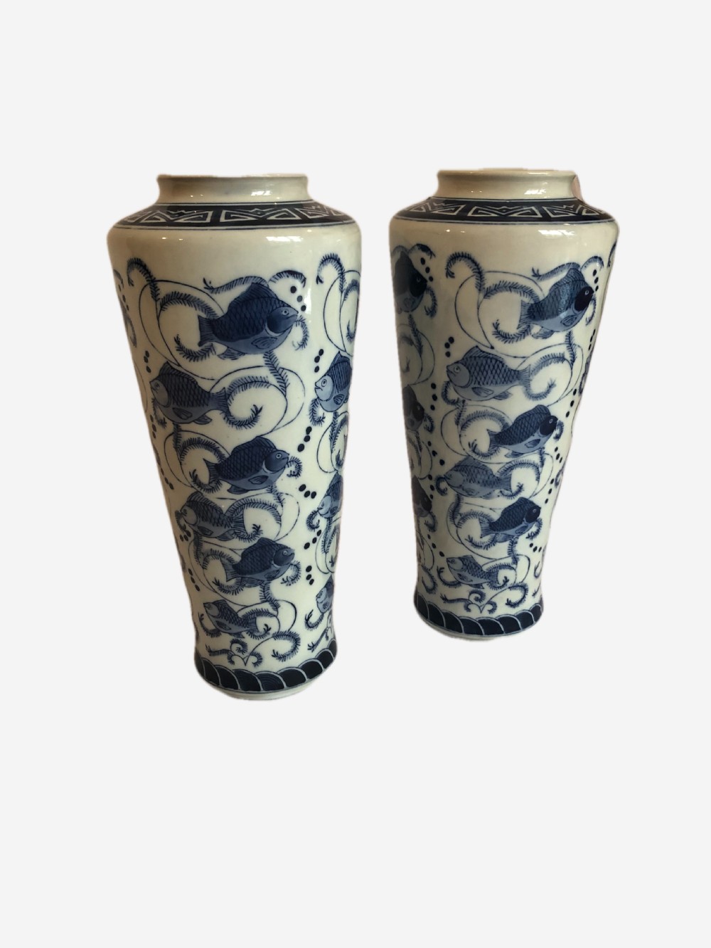 Pair of Antique Chinese Blue & White Vases View III