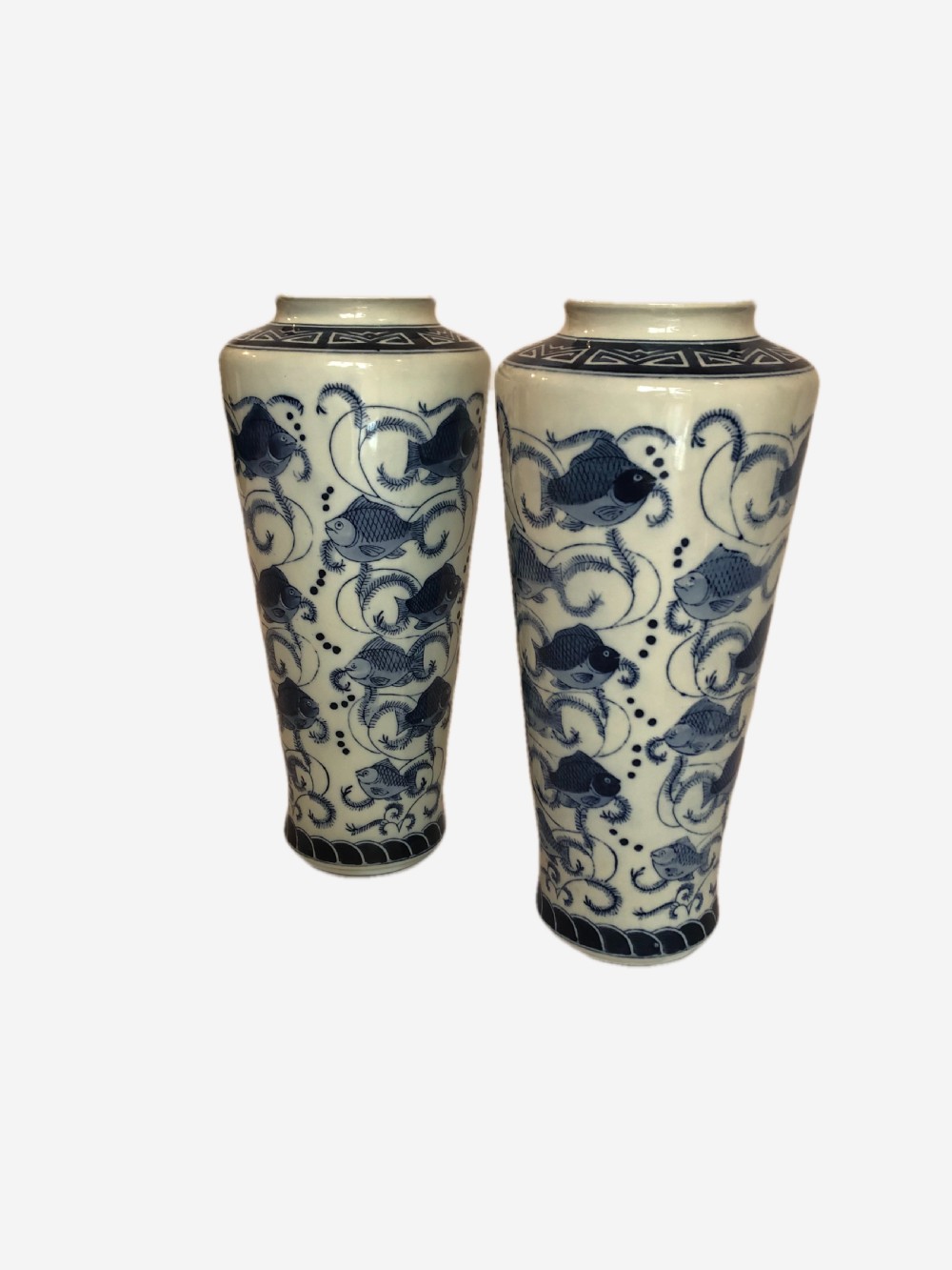 Pair of Antique Chinese Blue & White Vases View IV