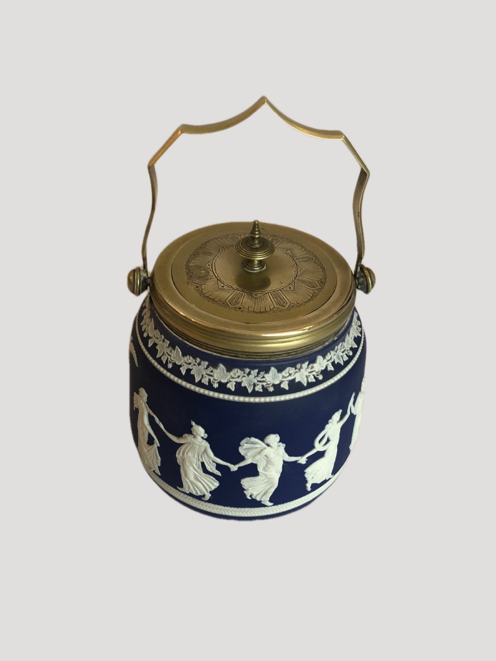Antique Edwardian Wedgwood Jasper Ware Biscuit Barrel View II