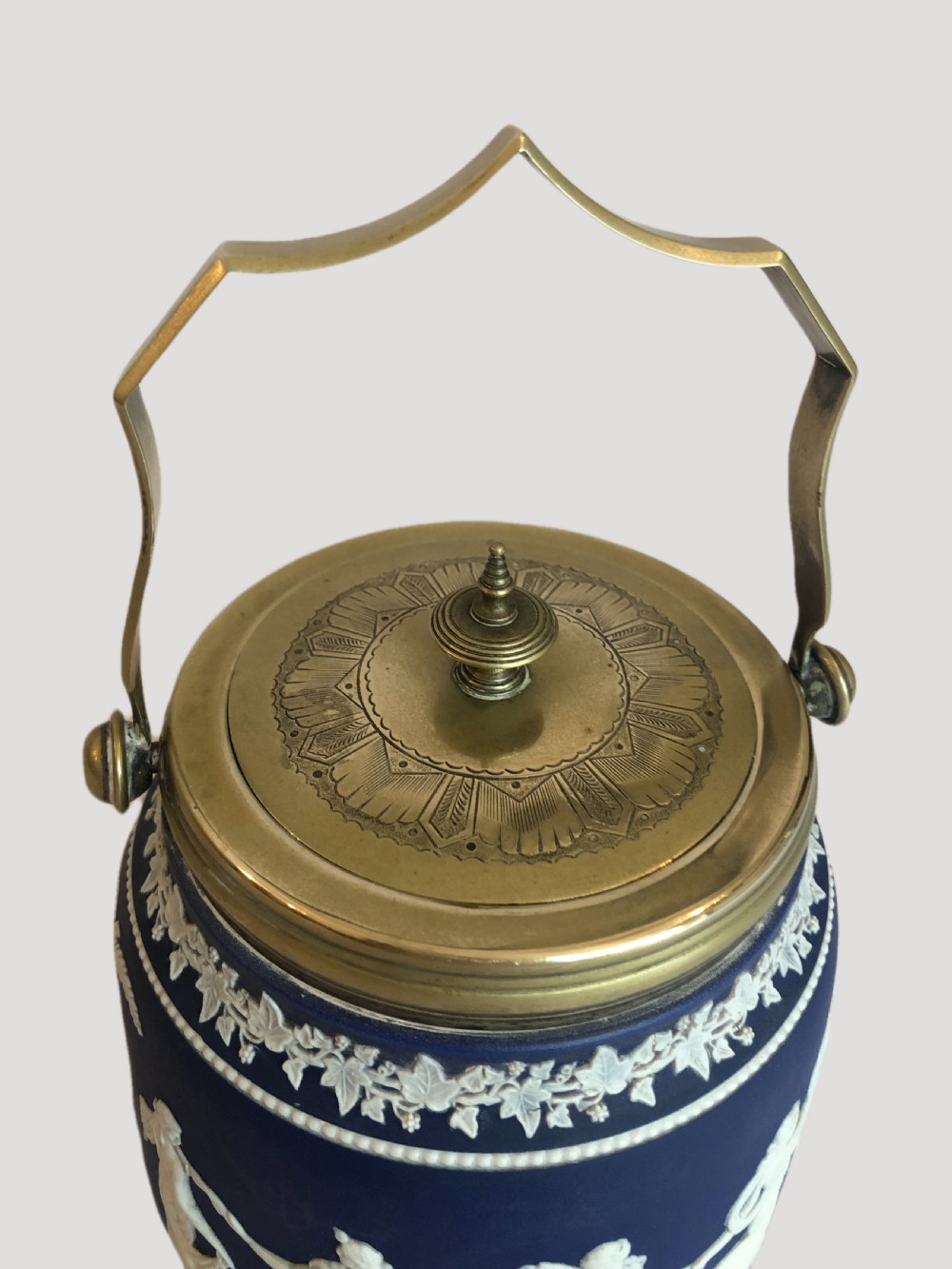Antique Edwardian Wedgwood Jasper Ware Biscuit Barrel View III
