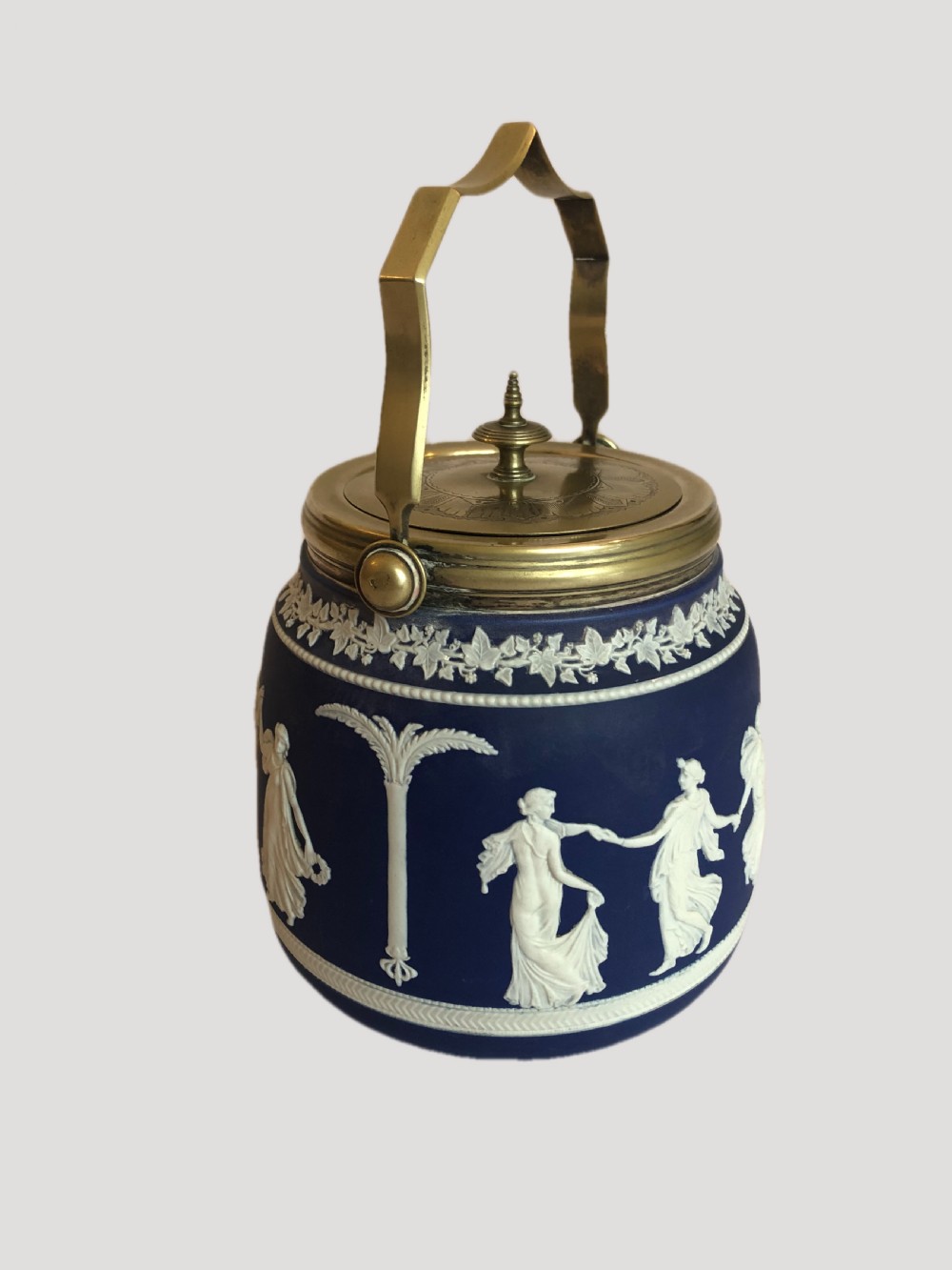 Antique Edwardian Wedgwood Jasper Ware Biscuit Barrel View IV
