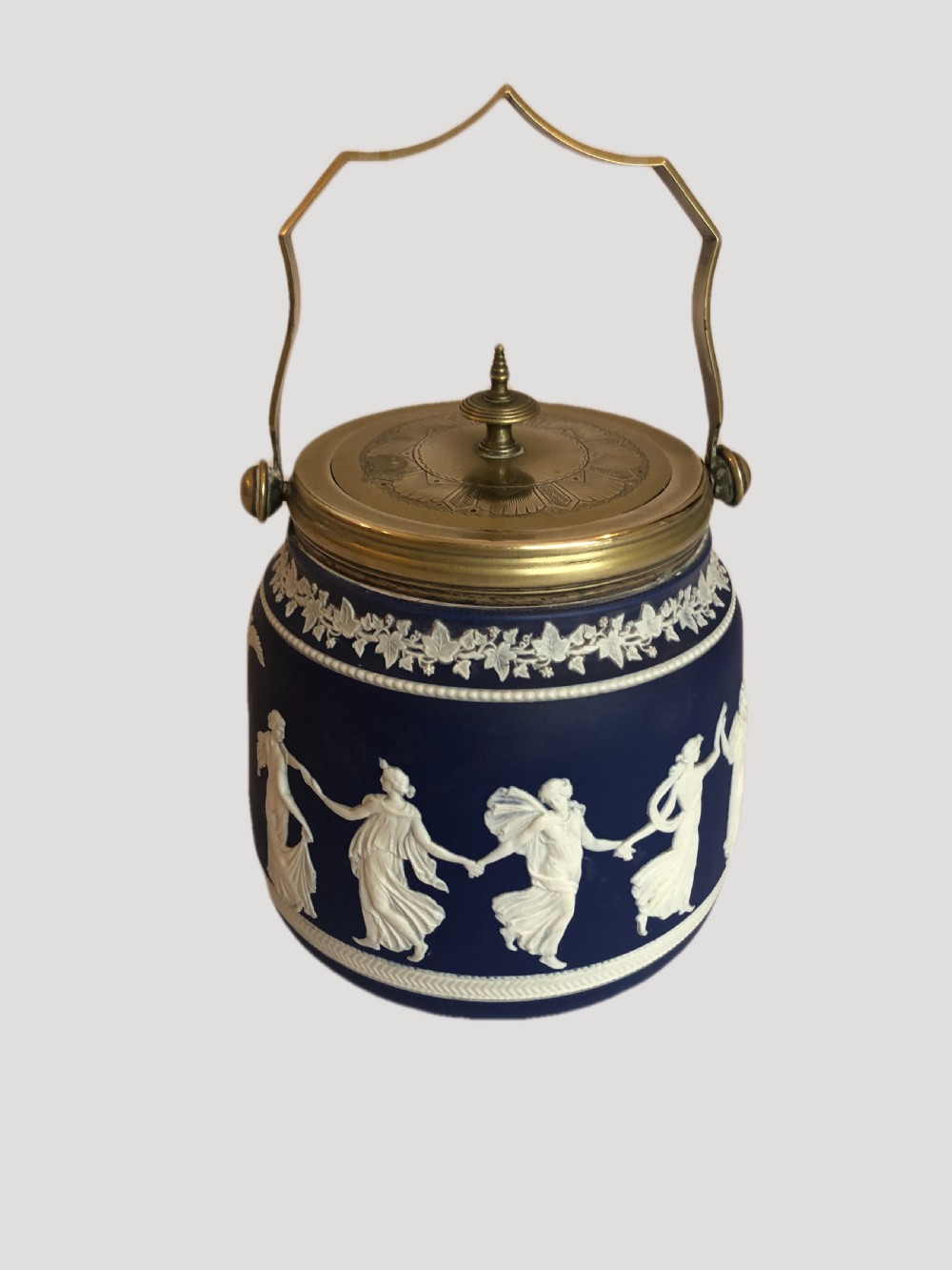 Antique Edwardian Wedgwood Jasper Ware Biscuit Barrel View V