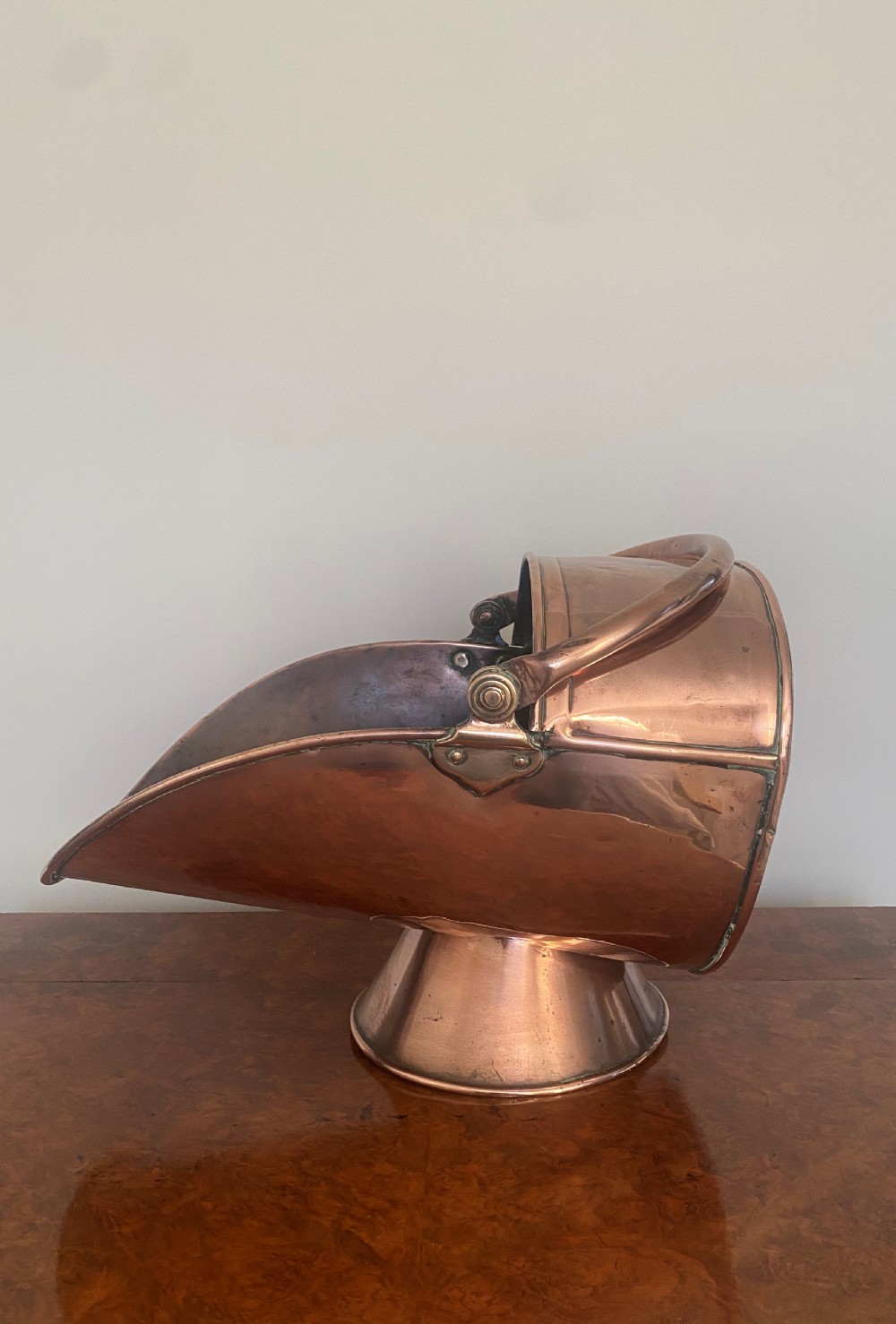 Antique George III Quality Copper Helmet Coal Scuttle View II