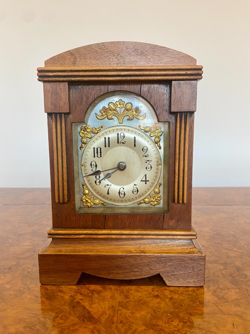 Antique Edwardian Walnut Mantle Clock