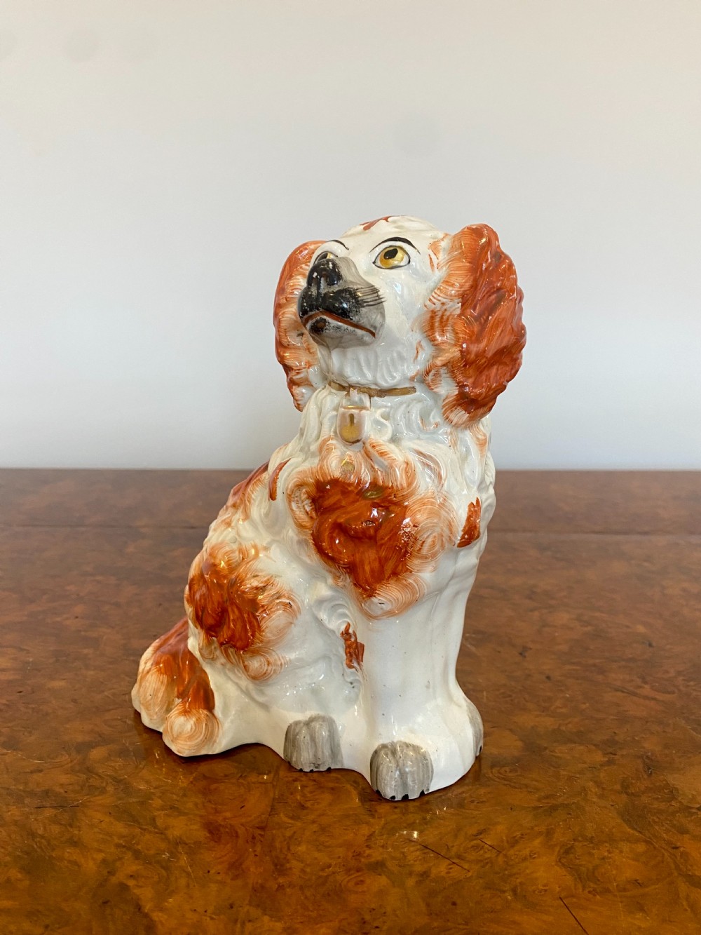Antique Victorian Staffordshire Spaniel Seated Dog View II