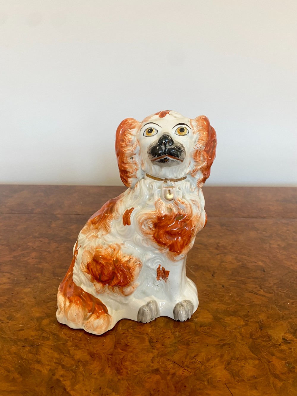 Antique Victorian Staffordshire Spaniel Seated Dog View III