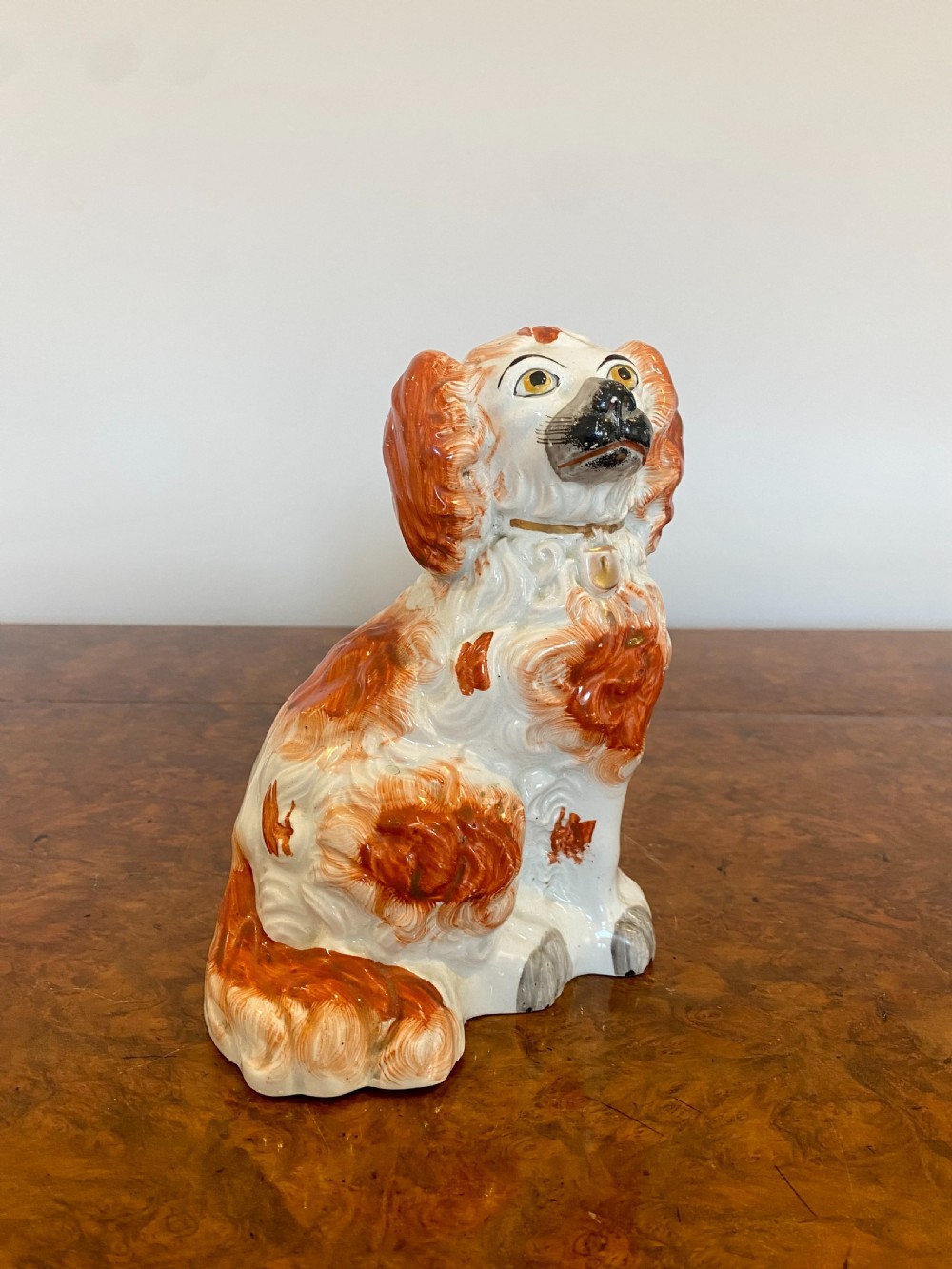 Antique Victorian Staffordshire Spaniel Seated Dog View IV