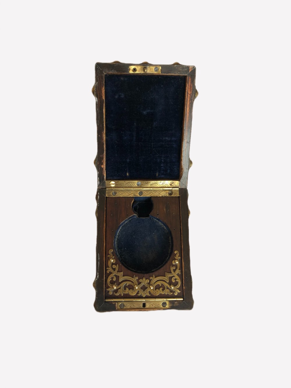 Quality Small Antique Victorian Oak & Brass Watch Box View II