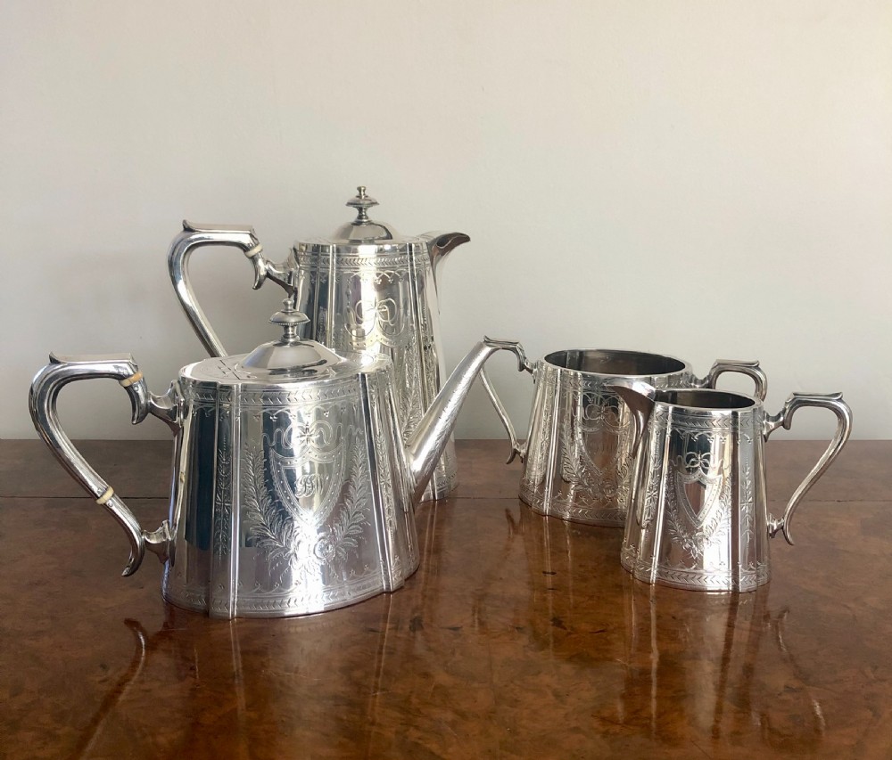 Quality Antique Victorian 4 Piece Silver Plated Tea Set View II