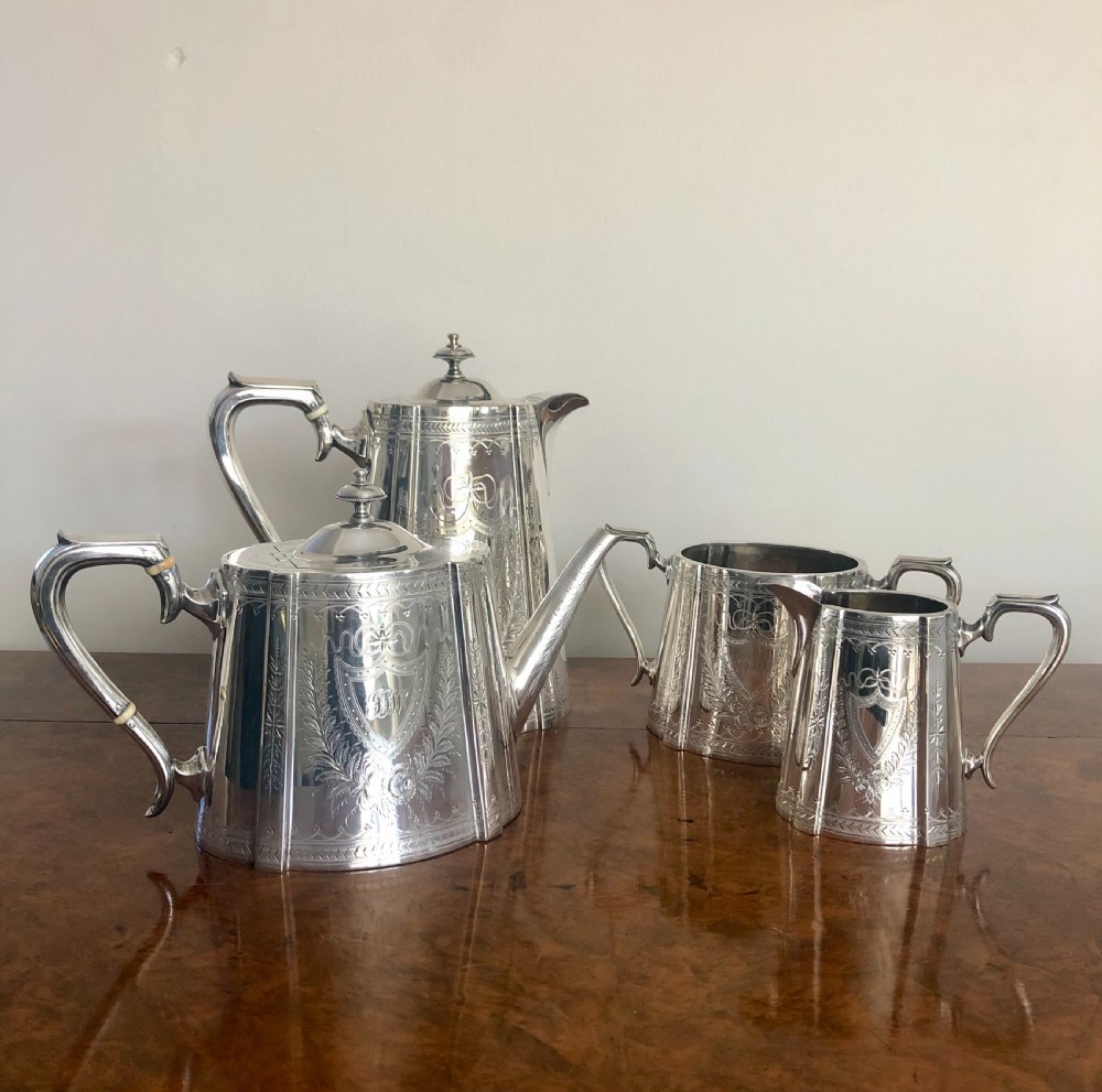 Quality Antique Victorian 4 Piece Silver Plated Tea Set View III