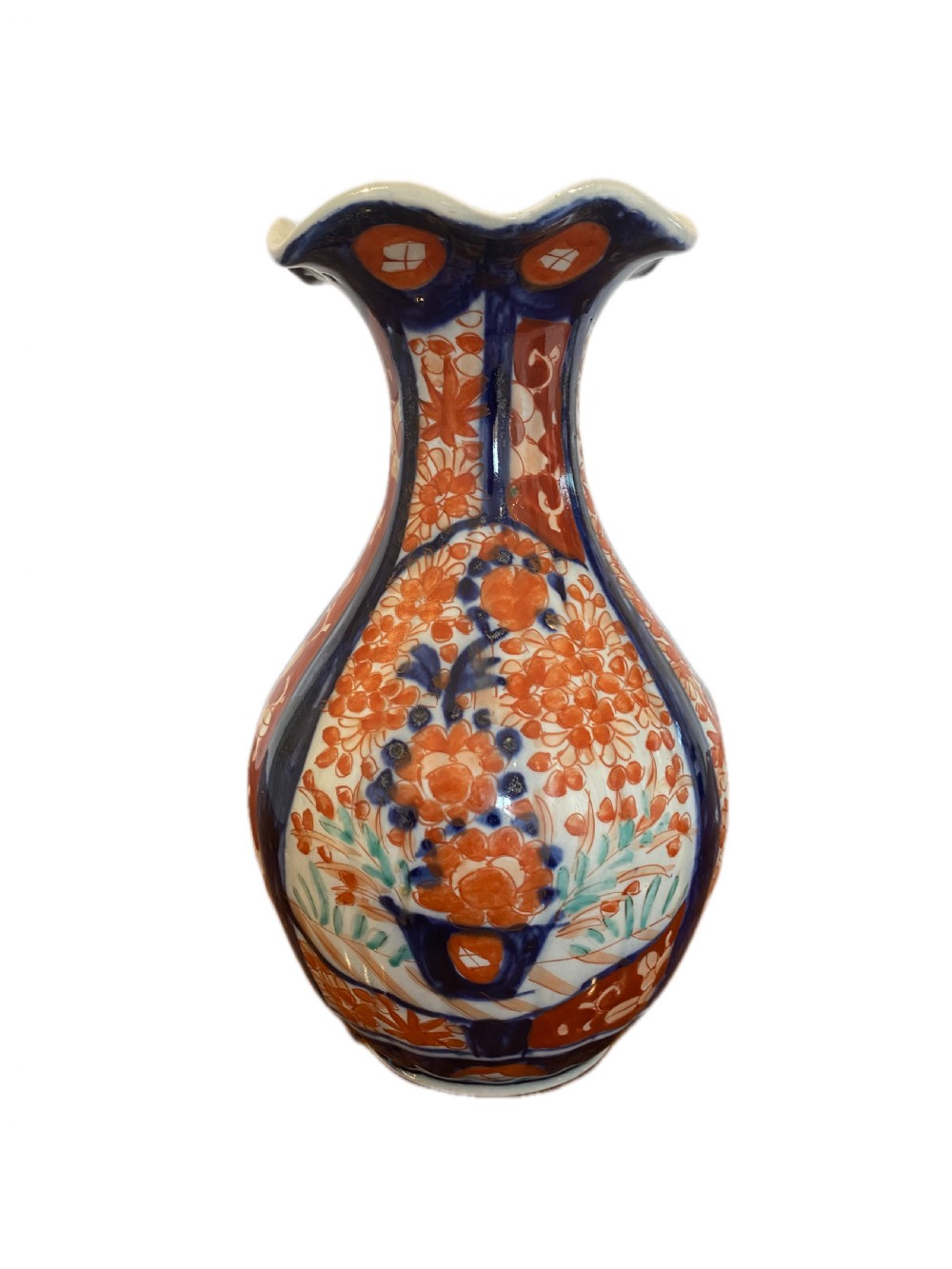 Quality Antique Japanese Imari Shaped Vase With A Shaped Top