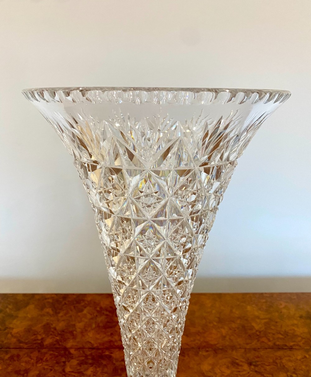 Large Antique Edwardian Quality Cut Glass Vase View V