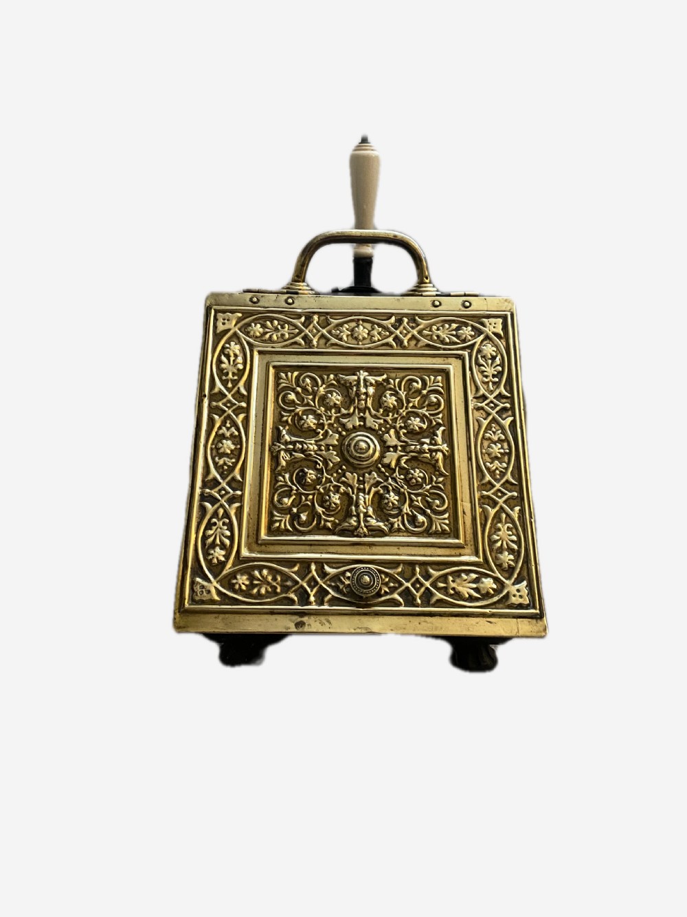 Antique Victorian Ornate Quality Brass Coal Scuttle & Original Shovel  View VI