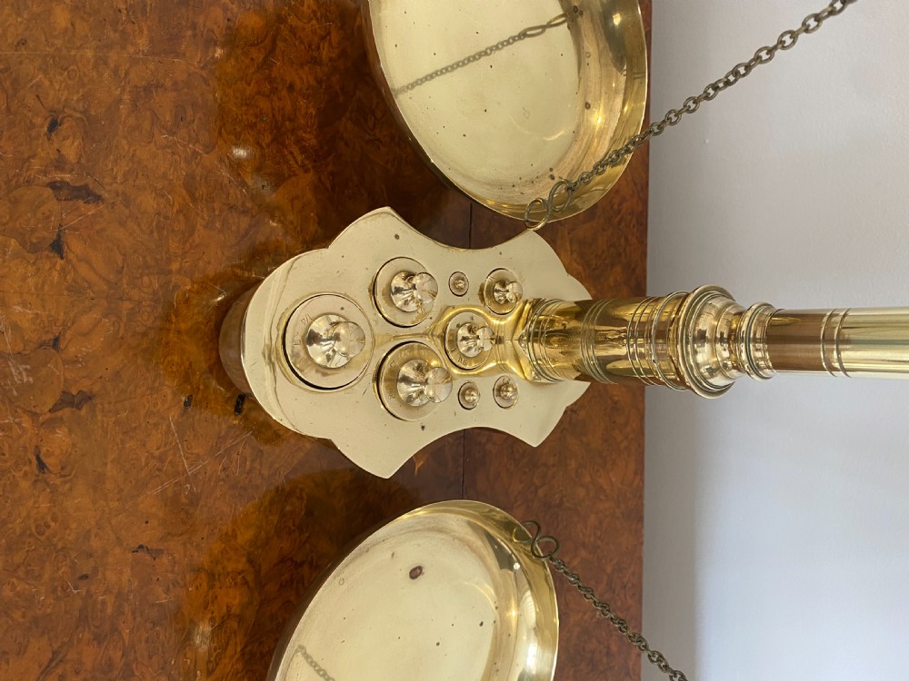 Pair Of Antique Victorian Brass Scales & Weights  View VII