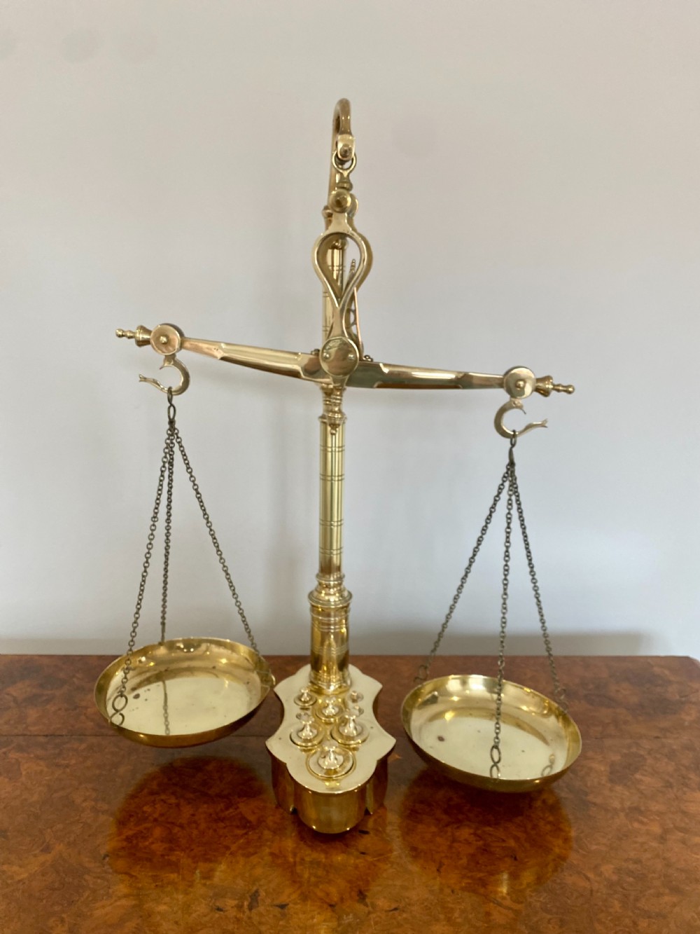 Pair Of Antique Victorian Brass Scales & Weights  View II