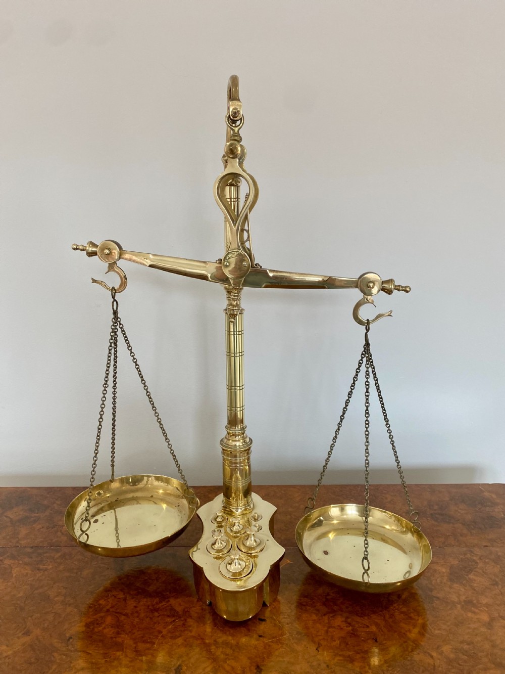 Pair Of Antique Victorian Brass Scales & Weights  View IV
