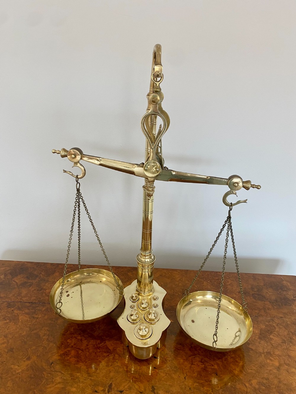 Pair Of Antique Victorian Brass Scales & Weights  View VI