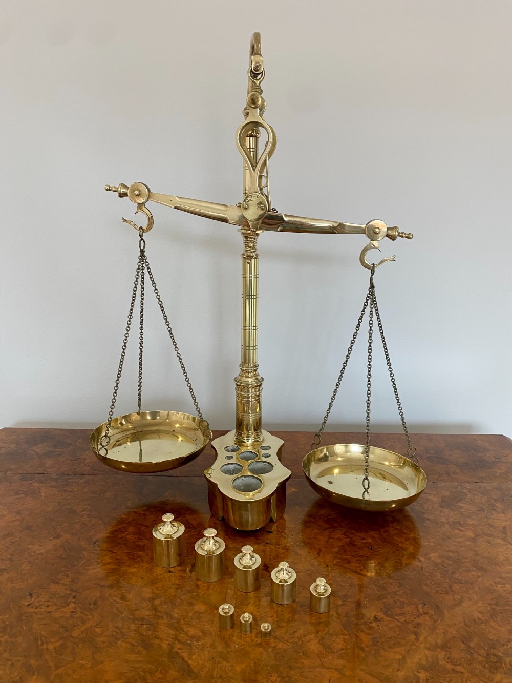 Pair Of Antique Victorian Brass Scales & Weights 