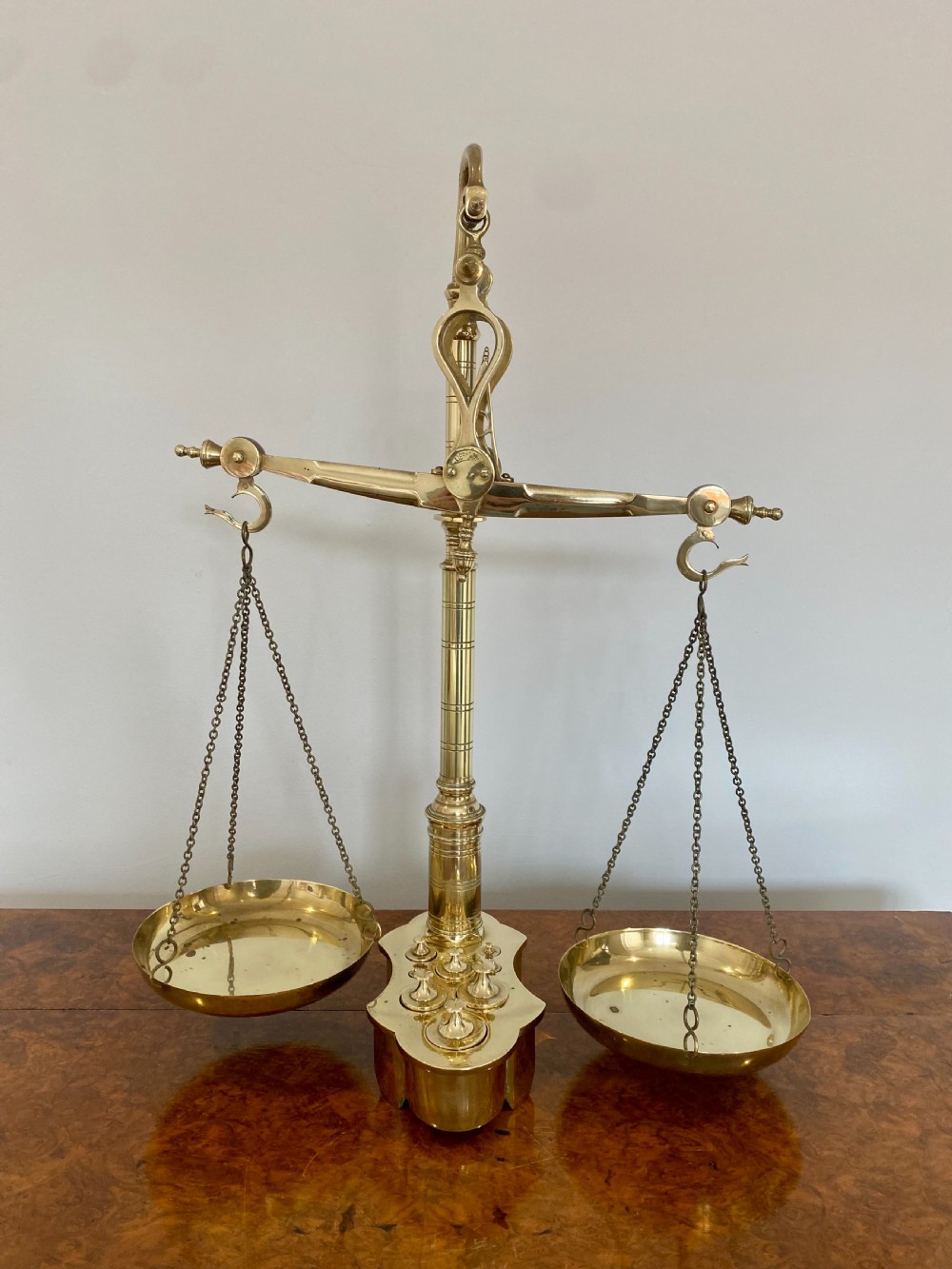 Pair Of Antique Victorian Brass Scales & Weights  View VIII