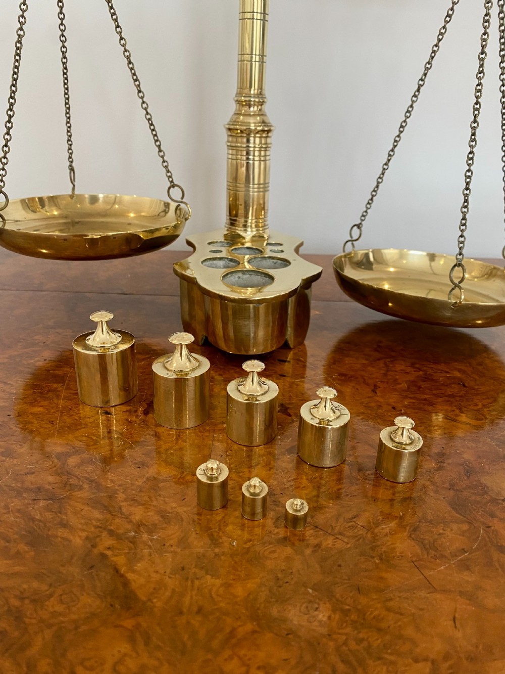 Pair Of Antique Victorian Brass Scales & Weights  View IX