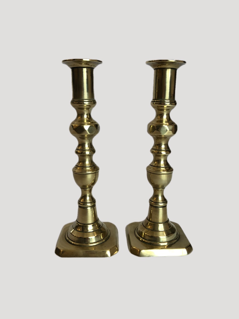 Unusual Pair of Antique Brass Candlesticks View II