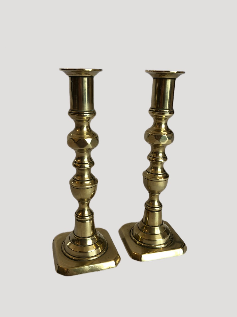 Unusual Pair of Antique Brass Candlesticks
