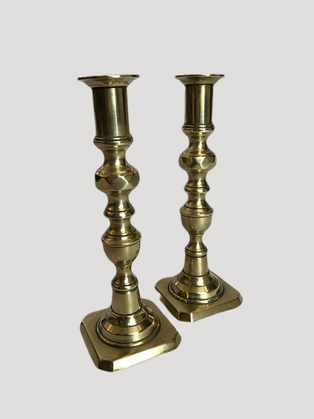 Unusual Pair of Antique Brass Candlesticks View III