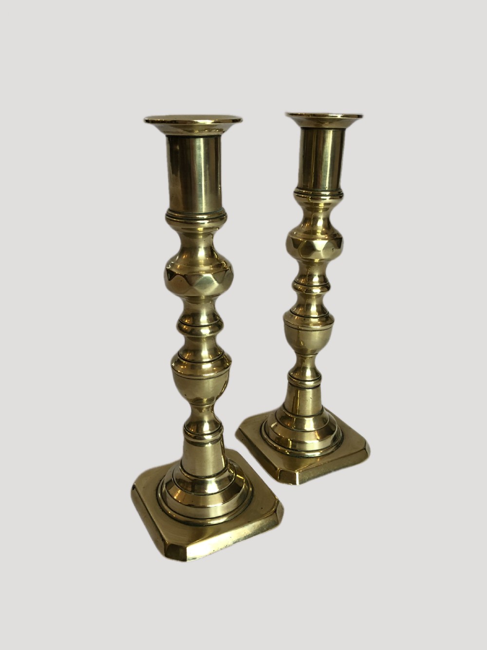 Unusual Pair of Antique Brass Candlesticks View VI