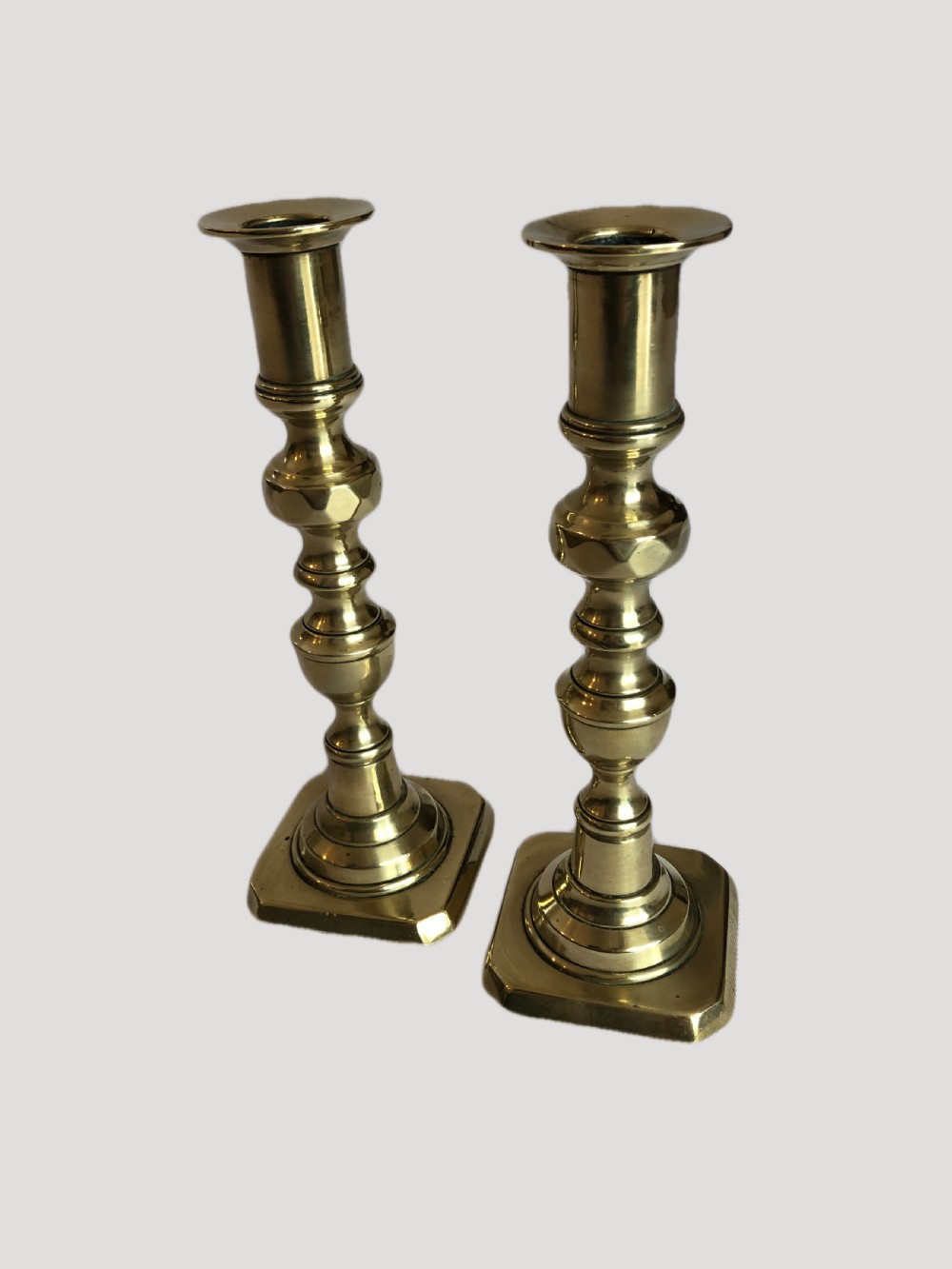 Unusual Pair of Antique Brass Candlesticks View VII