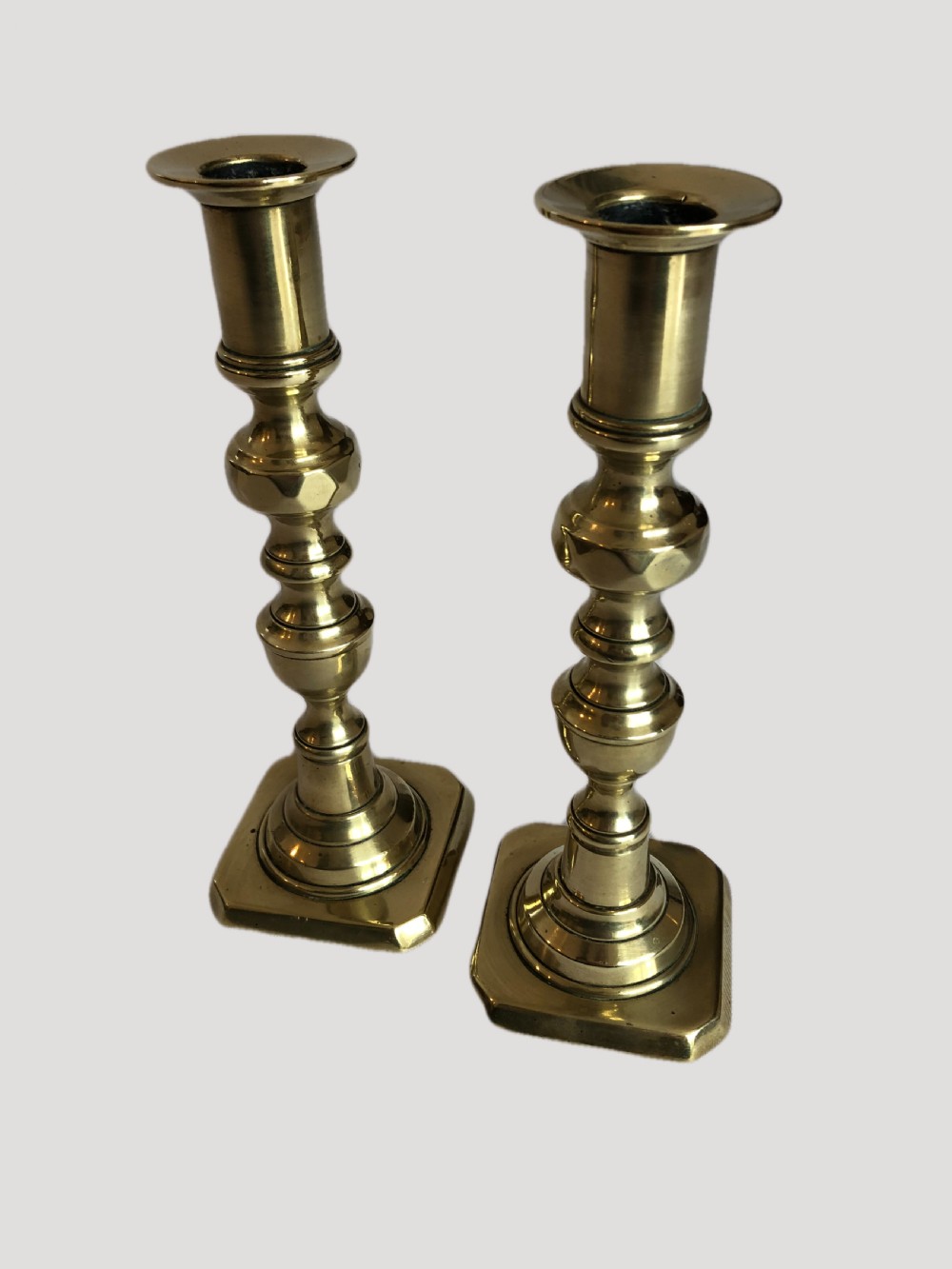 Unusual Pair of Antique Brass Candlesticks View IX