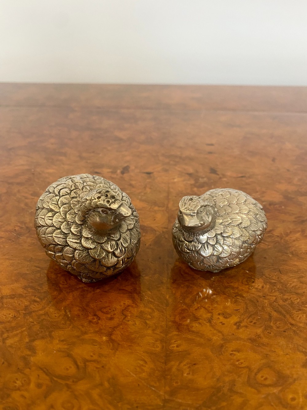 Pair of pewter Quail Salt & Pepper shakers  View II