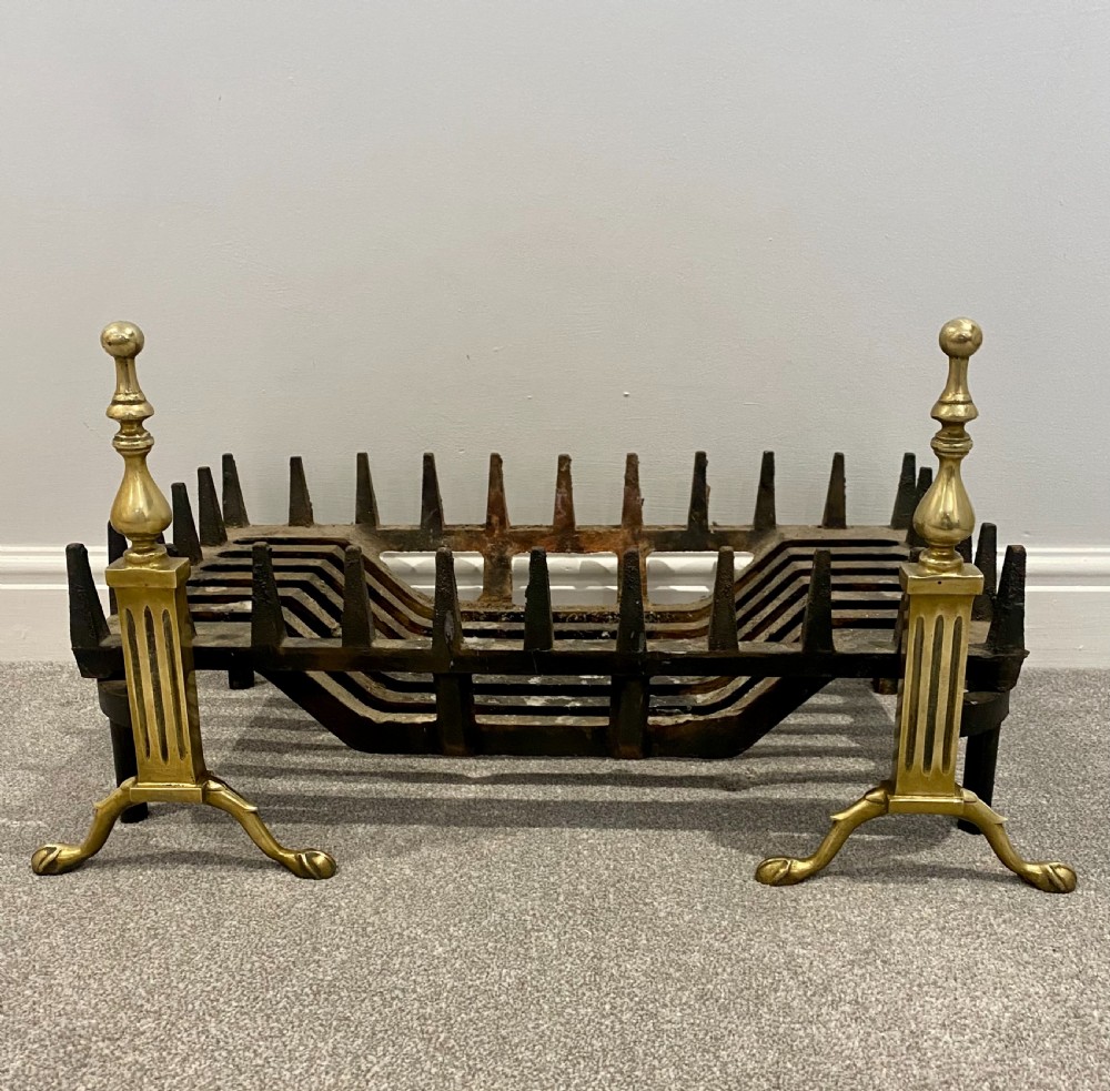 Antique Victorian Brass And Iron Fire Grate 