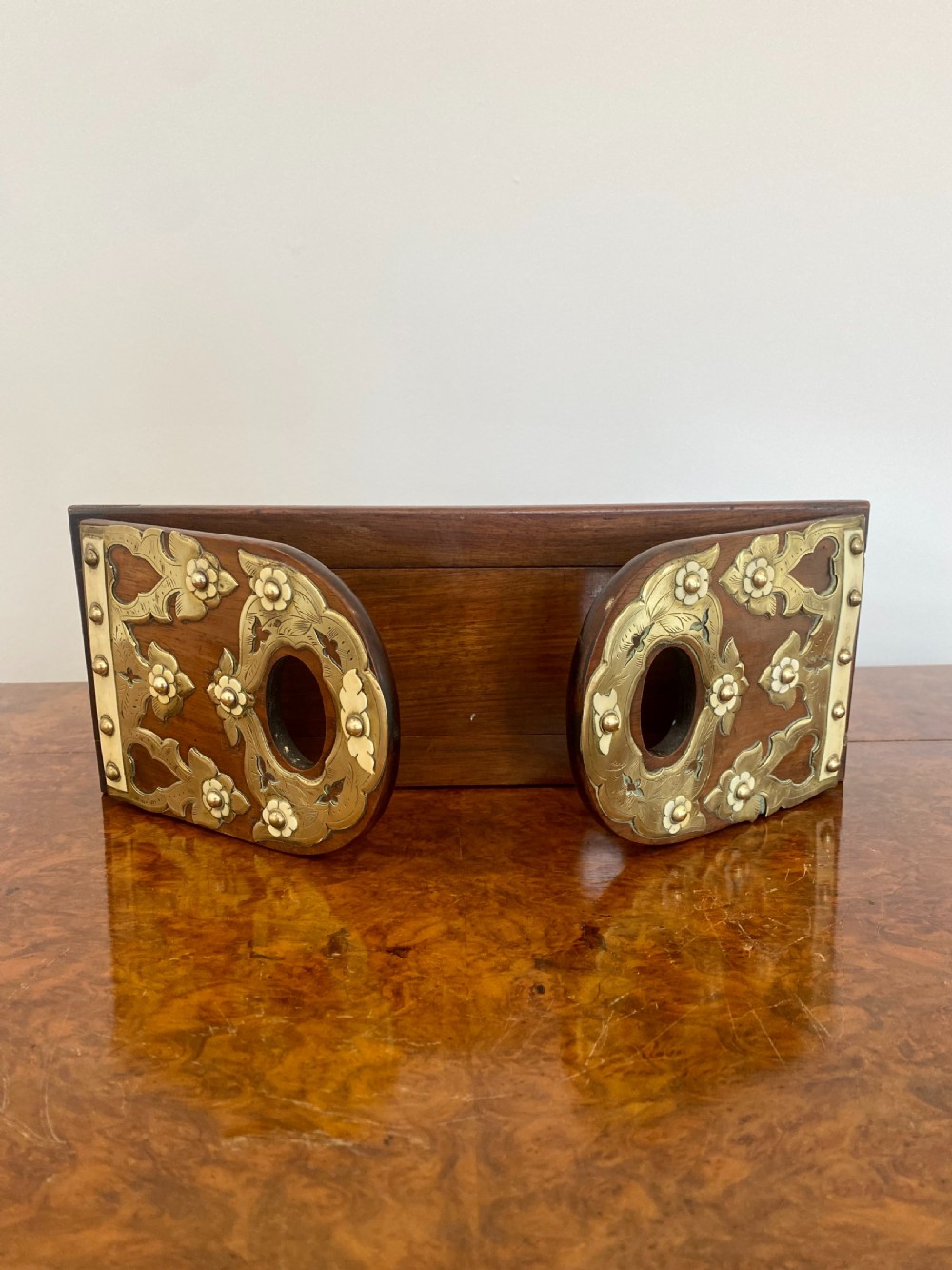 Quality Antique Victorian Walnut & Brass Mounted Sliding Bookends View II