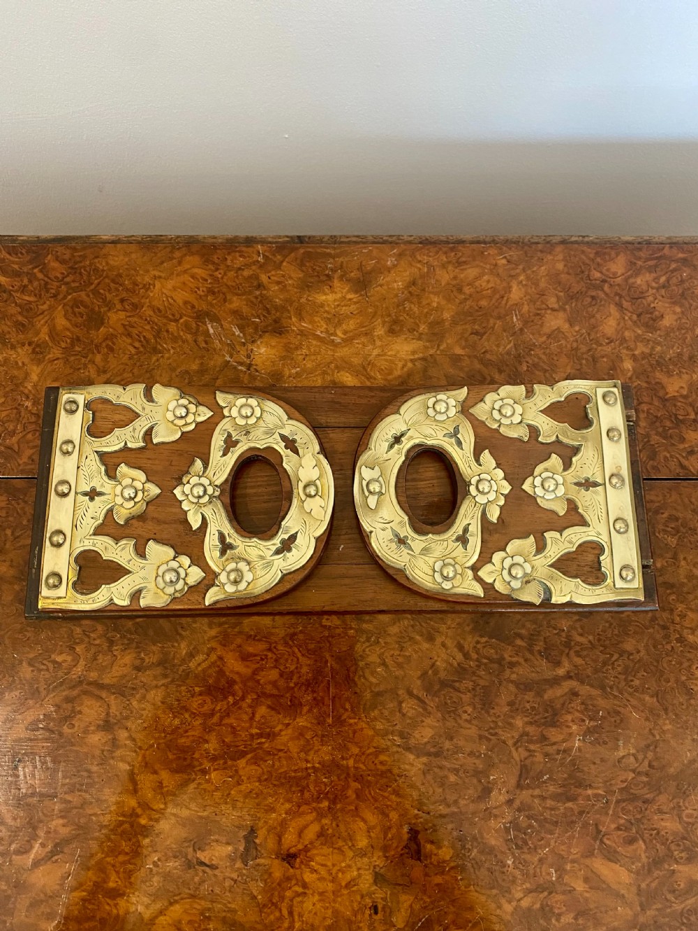Quality Antique Victorian Walnut & Brass Mounted Sliding Bookends