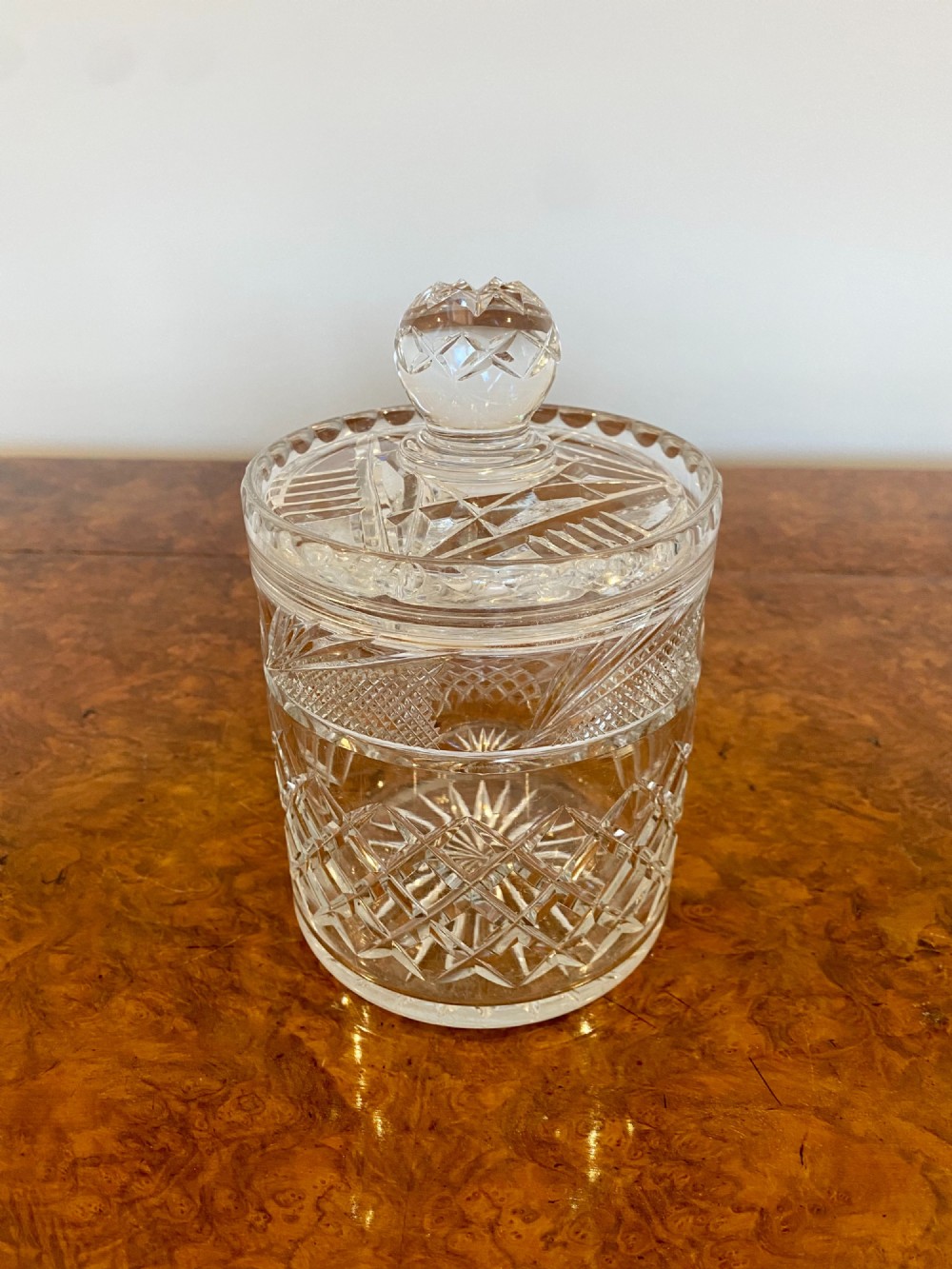 Antique Edwardian Quality Cut Glass Biscuit Barrel