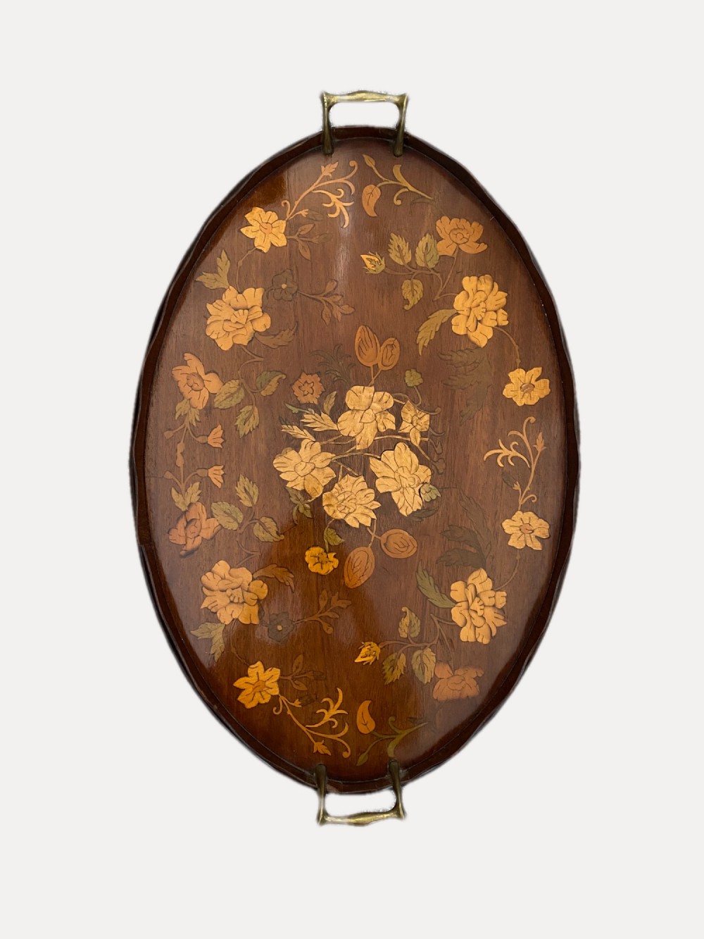 Antique Victorian Quality Marquetry Inlaid Oval Tea Tray