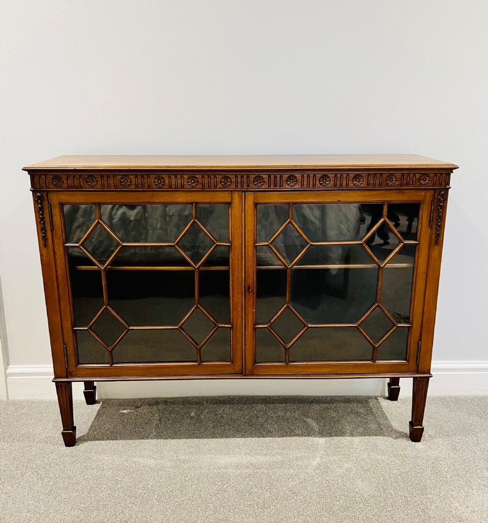 Antique Victorian quality walnut low glazed bookcase