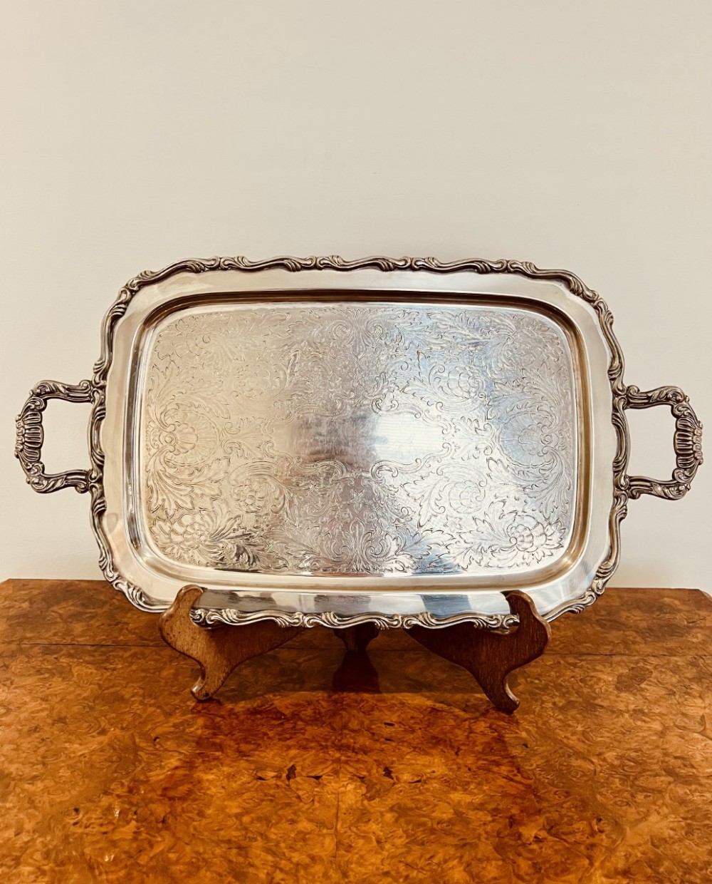 Large antique quality silver plated engraved tea tray