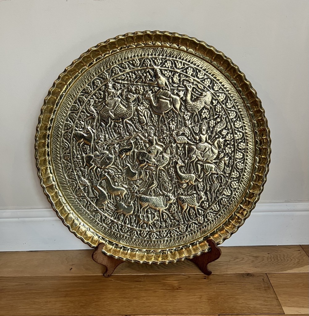 Large antique Victorian brass & mixed metal dish 